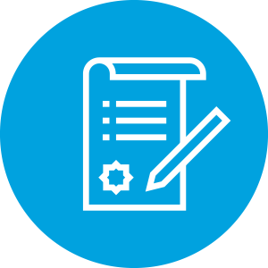 Flood Insurance Icon - Cyan circle with white document and pen icon inside