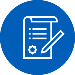Wildfire Insurance Icon - Blue circle with white document and pen icon inside