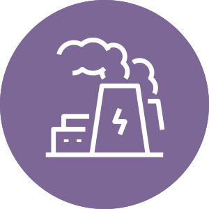 Human Activities Icon - Purple circle with white factory icon inside